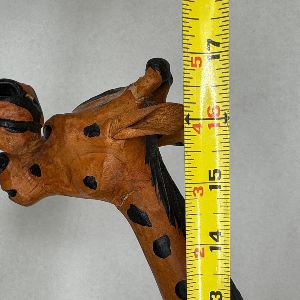 Vintage Estate Leather Wrapped Pair of Giraffes Large 17"-18" with Glass Eyes - Picture 15 of 16